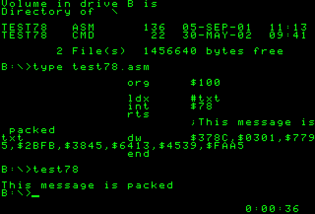 Компьютер Пълдин-601. Пример, связанный с функцией INT_$78